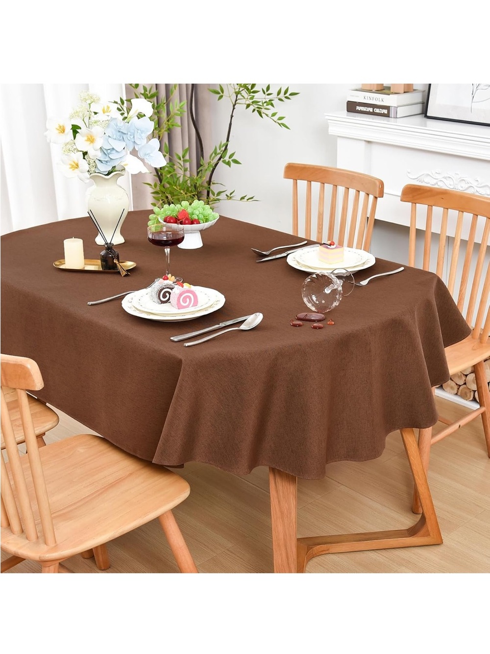 NEW Wolkemer Oval Tablecloth 52 x 70” Faux Linen. Water Resistant. Washable.